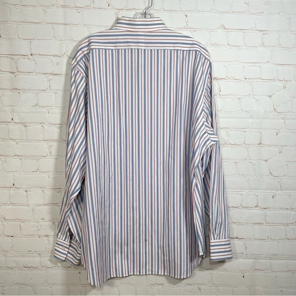Vintage Polo Ralph Lauren Shirt Mens 17.5-36 Red Blue Striped 100% Cotton Button